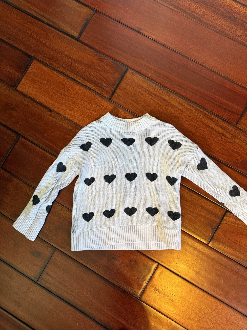 abercrombie kids Cream Crewneck Sweater with Black Heart Print